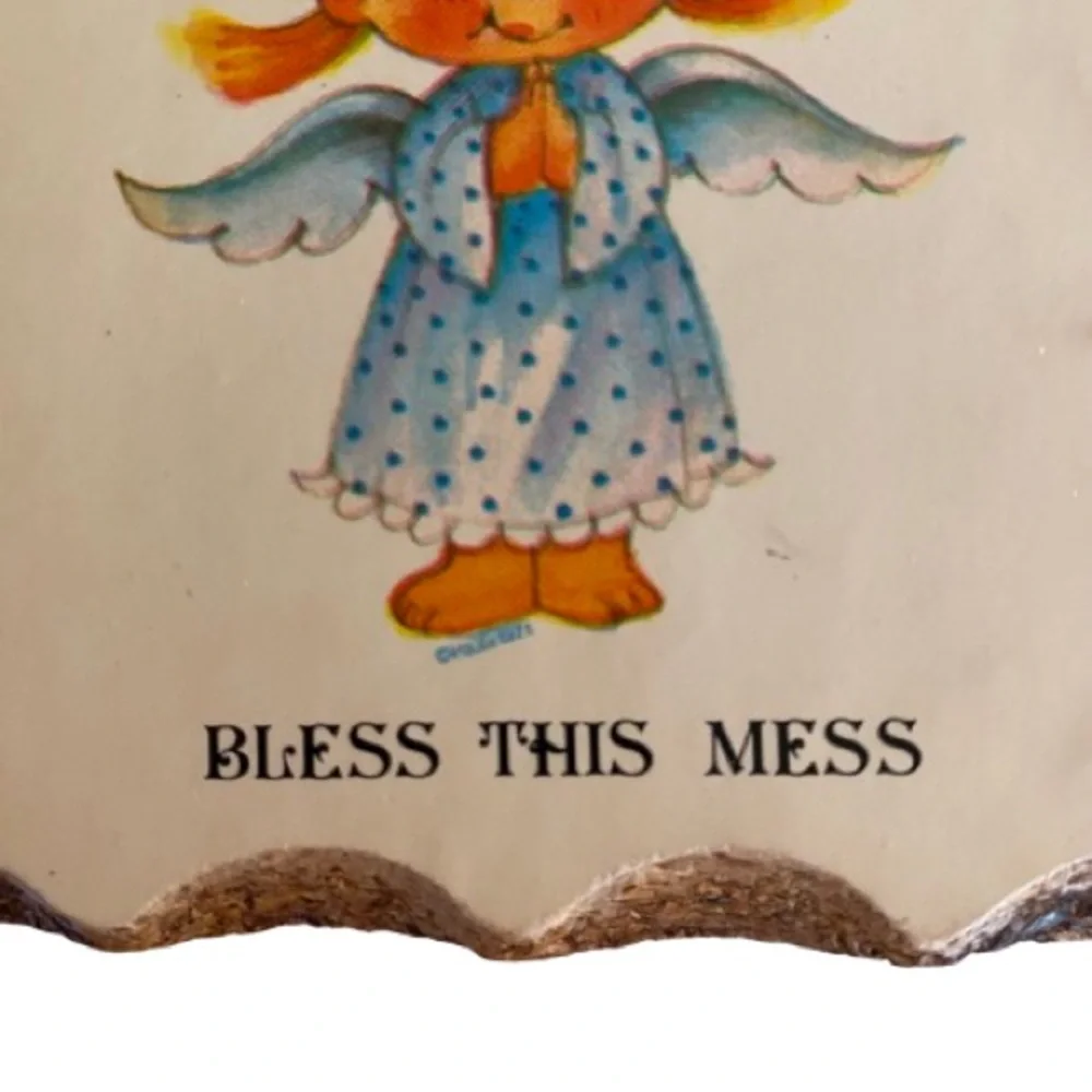Vintage Paula-Cutes Bless This Mess Angel Wall Plaque Kitschy Retro Cottagecore
